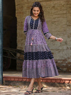 Juniper Women's Lavender Printed Tiered Dress - Distacart