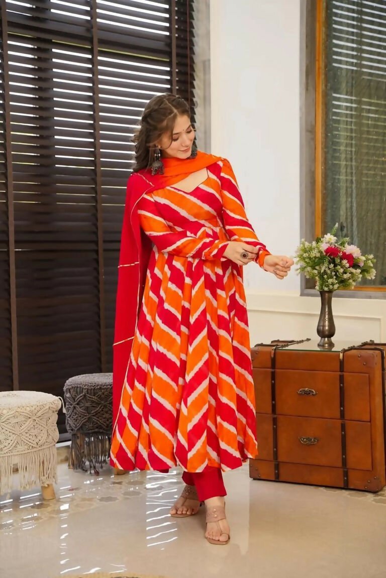 Aayaa Designer Printed Tebby Silk Suit - Multi Color