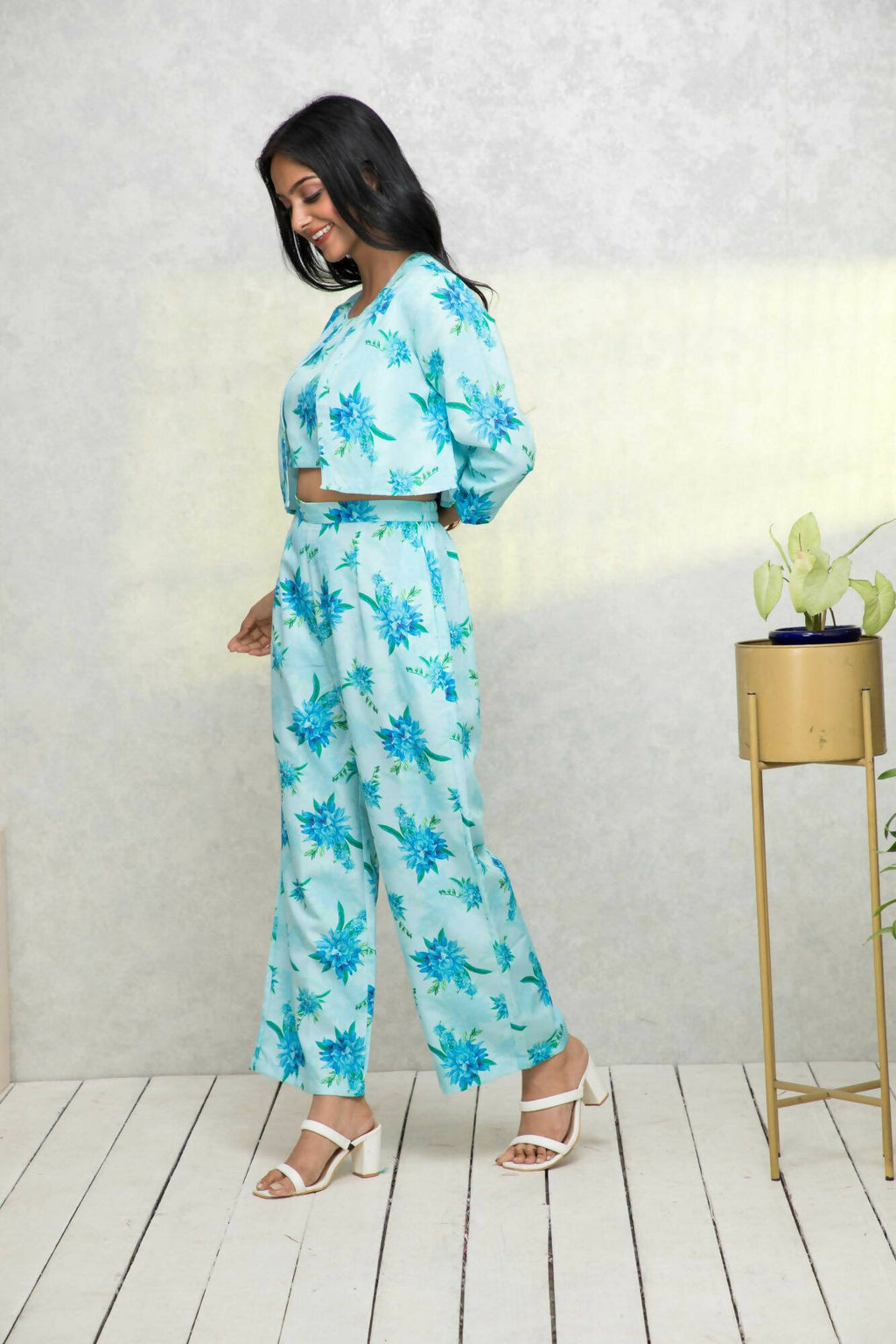 Myshka Women Blue Printed Pastels Co-Ords - Distacart
