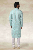 Raivat Ethnic Cotton Printed Work Kurta Pajama In Sea Green Colour