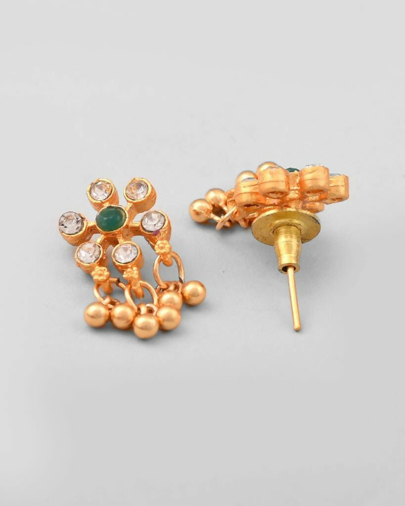 VOJ Gold-Polished Traditional Flower Shaped Copper Jewellery Set