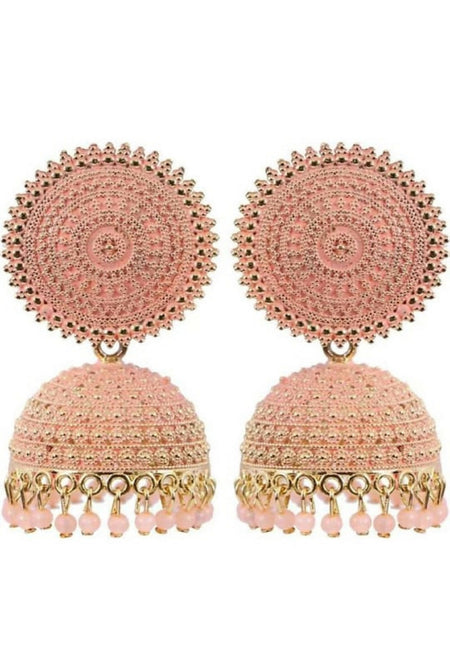 Mominos Fashion Joharkamal Gold-Polished Meenakari Jhumkas For Women & Girls (Peach)