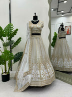 Jyoti Fashion Women's White Faux Georgette Sequins with Thread Embroidered Designer Lehenga Choli Set
