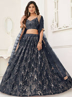 Black Butterfly Soft Net Embroidery With Real Mirror Work Lehenga Choli - Jihu Culture