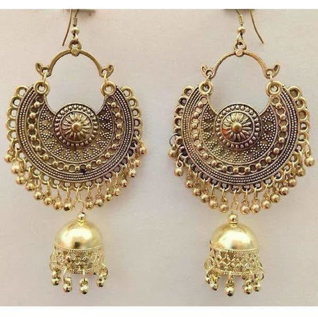 MS Fashion India Muskan Fancy Oxidized Gold-Polished Jhumka Earrings