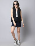 Even Apparels Black Linen Cotton Open Front Women's Waistcoat