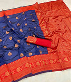 DEIANA'S Beautiful Designer Golden zari Soft Lichi Silk Saree - Blue