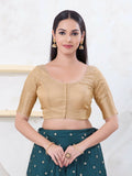 Joban Fashion Light-Gold Brocade Elbow Sleeveless Front Open Blouse