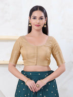 Joban Fashion Light-Gold Brocade Elbow Sleeveless Front Open Blouse