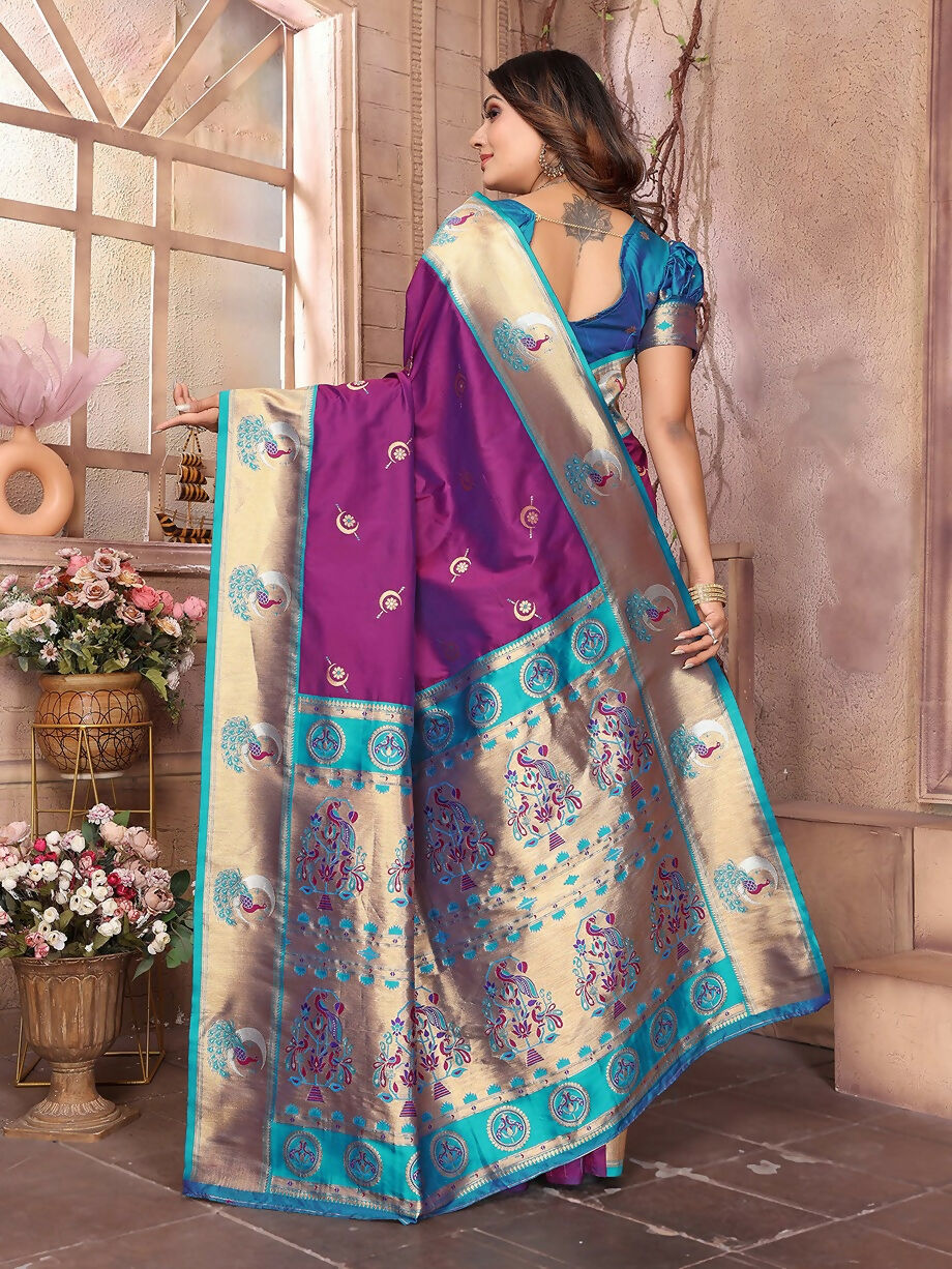 Joban Fashion Paithani Wine Woven Soft Silk Saree - Distacart