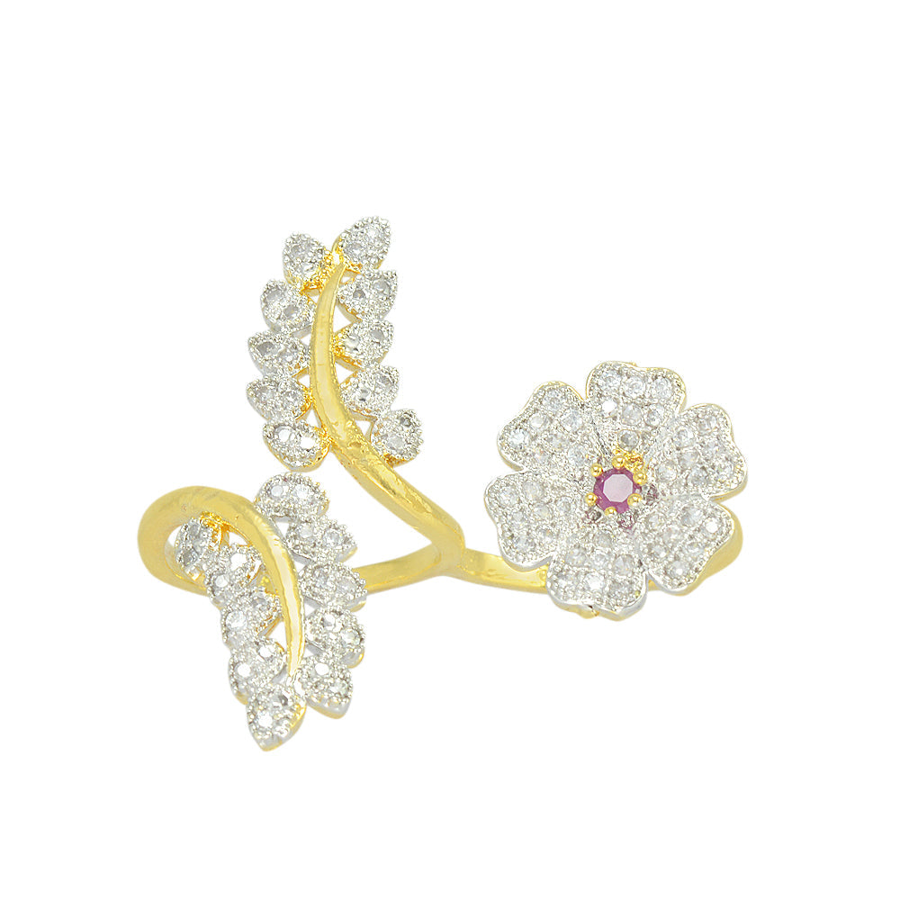 Gold-Polished Alloy Double Finger American Diamond Ring - The Pari