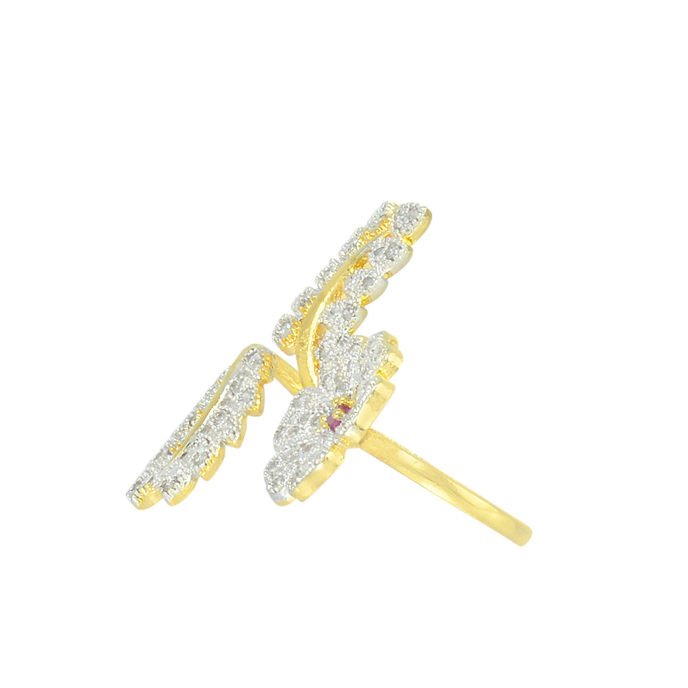 Gold-Polished Alloy Double Finger American Diamond Ring - The Pari