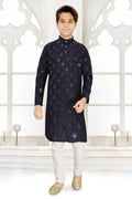 Neera Trendz Blue Cotton Blend Mirror Work Kid's Kurta With Pyjama