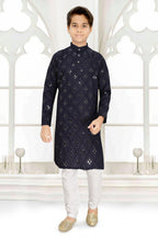 Neera Trendz Blue Cotton Blend Mirror Work Kid's Kurta With Pyjama