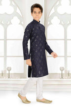 Neera Trendz Blue Cotton Blend Mirror Work Kid's Kurta With Pyjama