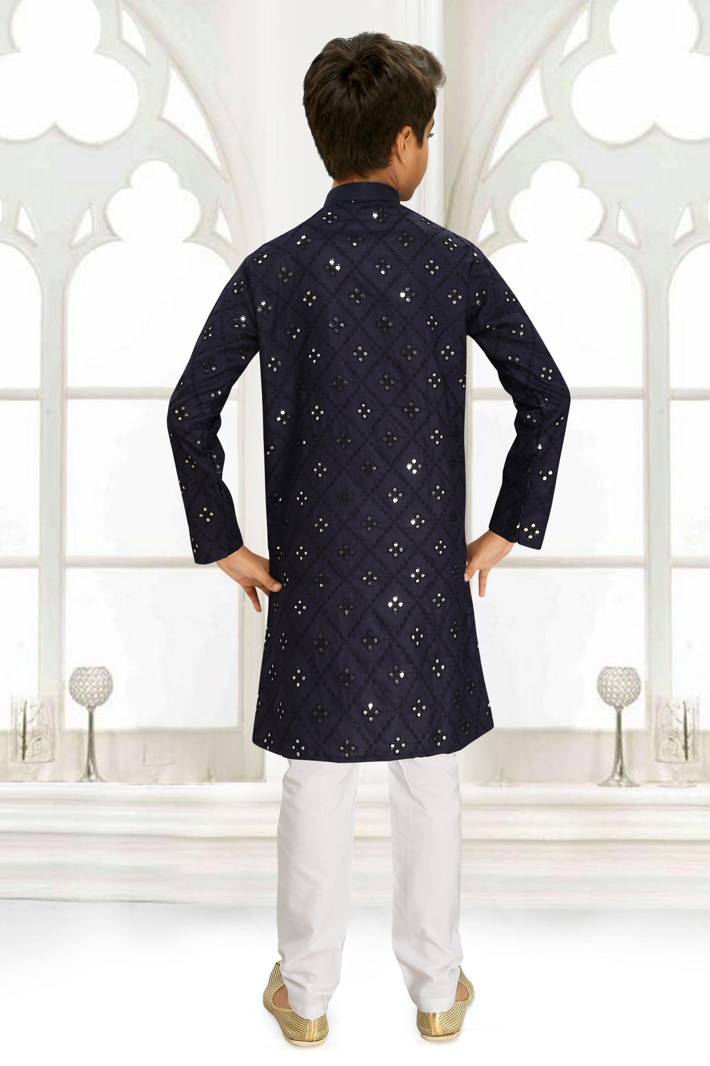 Neera Trendz Blue Cotton Blend Mirror Work Kid's Kurta With Pyjama