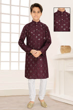 Neera Trendz Wine Cotton Blend Mirror Work Kid's Kurta With Pyjama