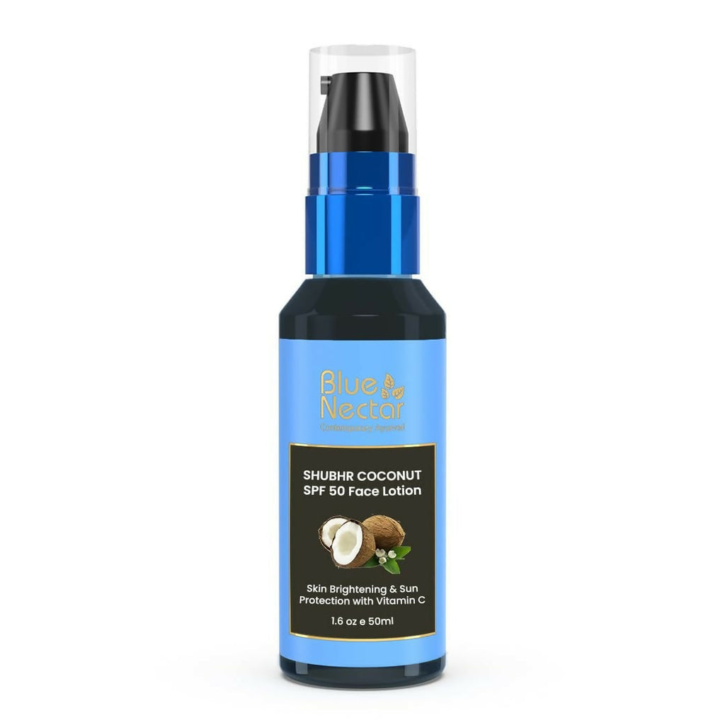 Blue Nectar Coconut Sunscreen SPF 50 Face Lotion, No White Cast, Plant Based Photostable Sunscreen with Vitamin C for Skin Brightening