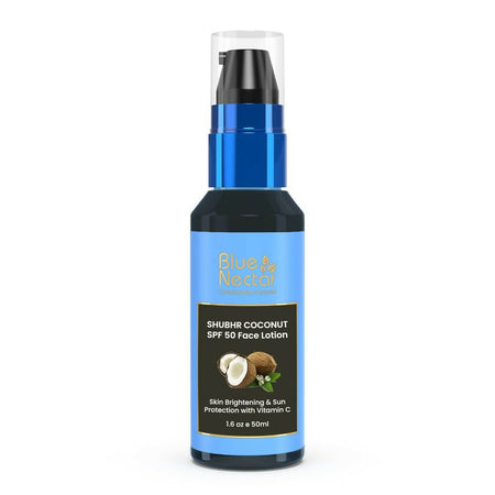 Blue Nectar Coconut Sunscreen SPF 50 Face Lotion, No White Cast, Plant Based Photostable Sunscreen with Vitamin C for Skin Brightening