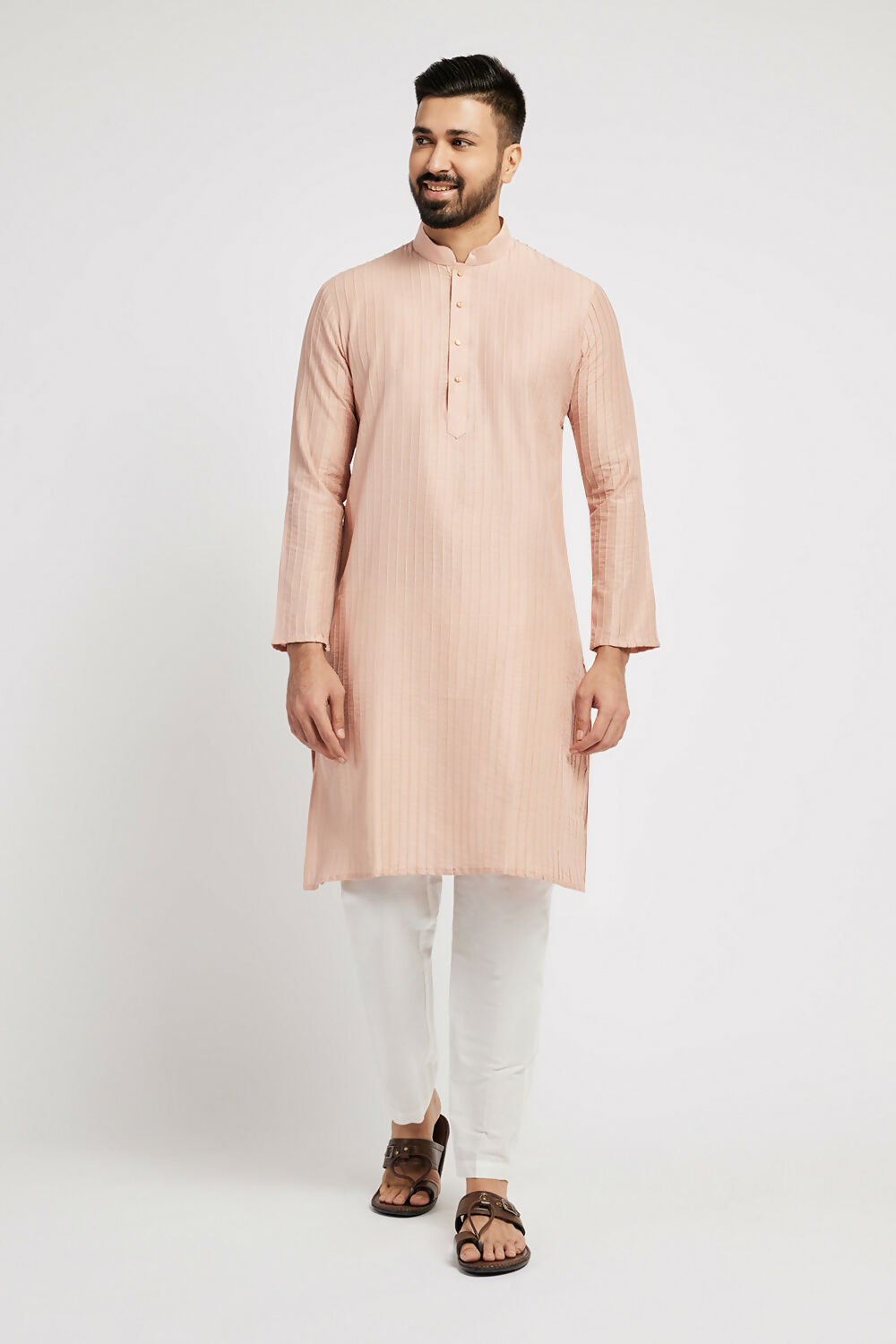 Ethnic India Pink Men's Kurta Striped Polyester