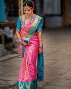 Vamika Weaving Banarasi Jacquard pink Kanjivaram Saree - Distacart