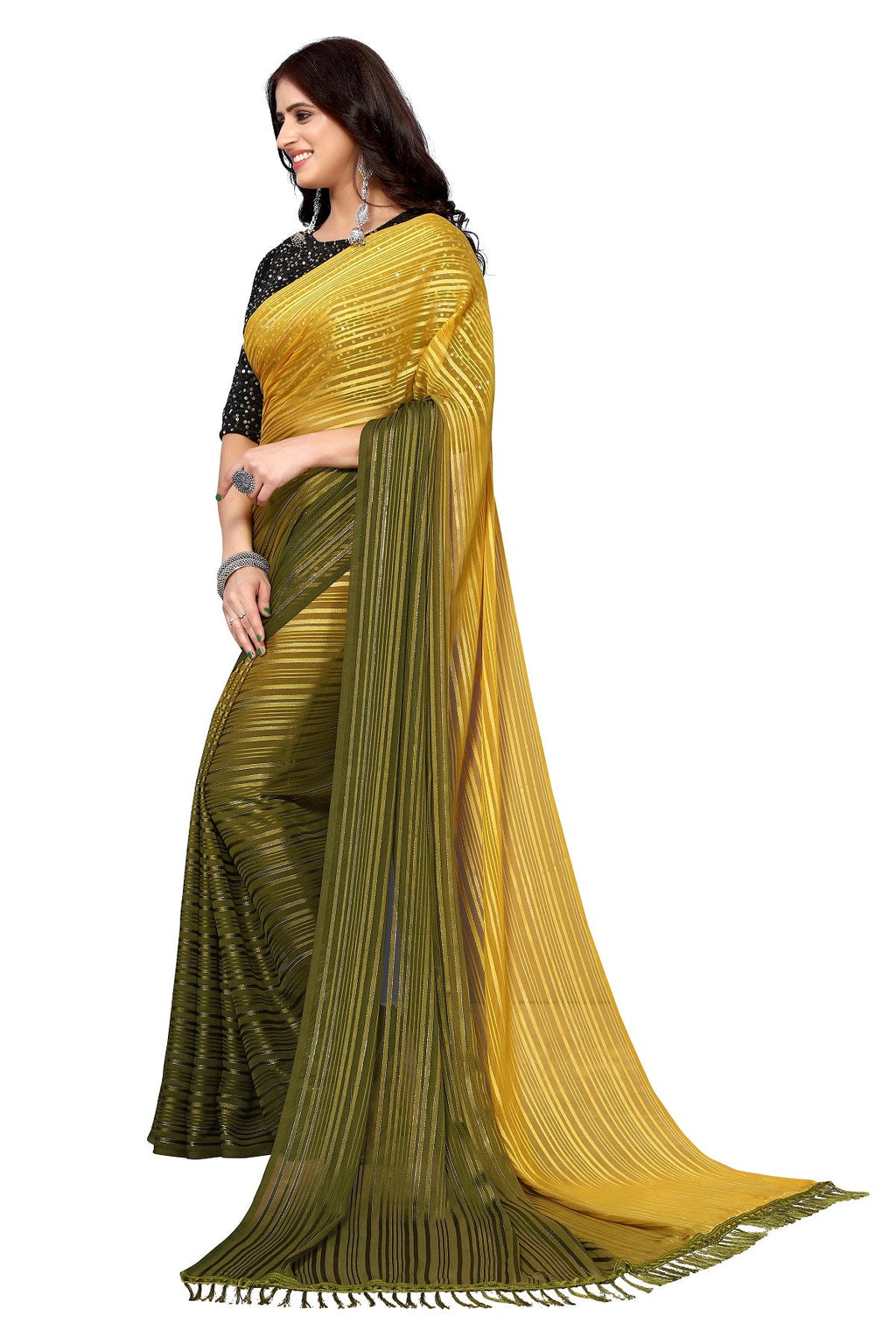 Vamika Georgette Sequence Work Mustard & Mahendi Bollywood Style Saree