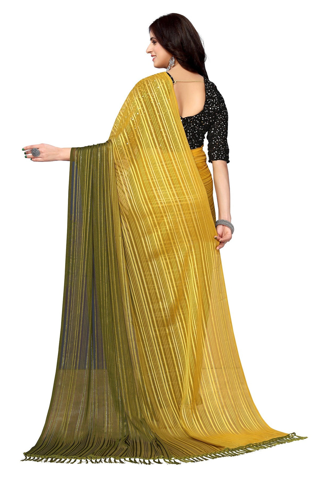 Vamika Georgette Sequence Work Mustard & Mahendi Bollywood Style Saree