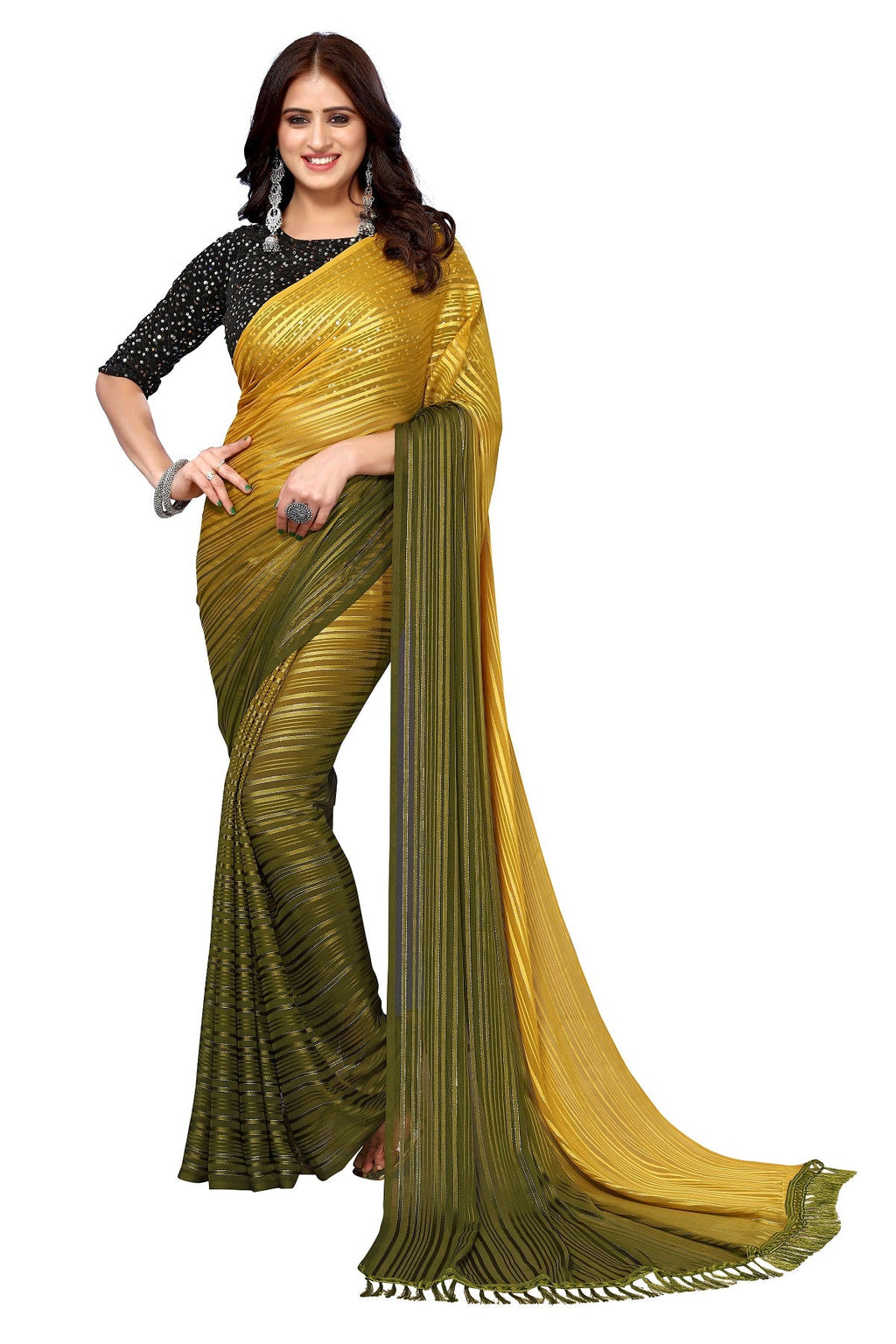 Vamika Georgette Sequence Work Mustard & Mahendi Bollywood Style Saree