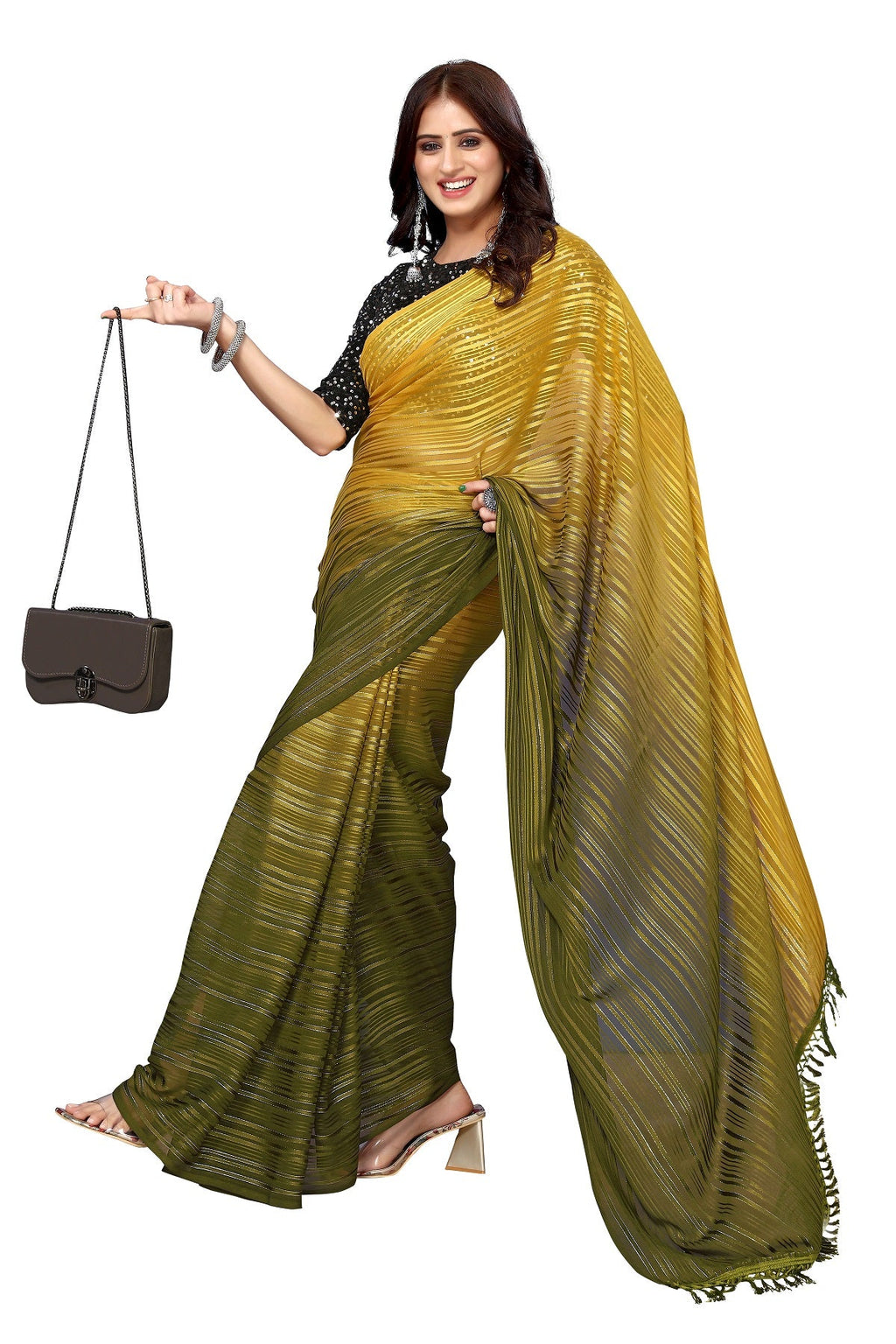 Vamika Georgette Sequence Work Mustard & Mahendi Bollywood Style Saree