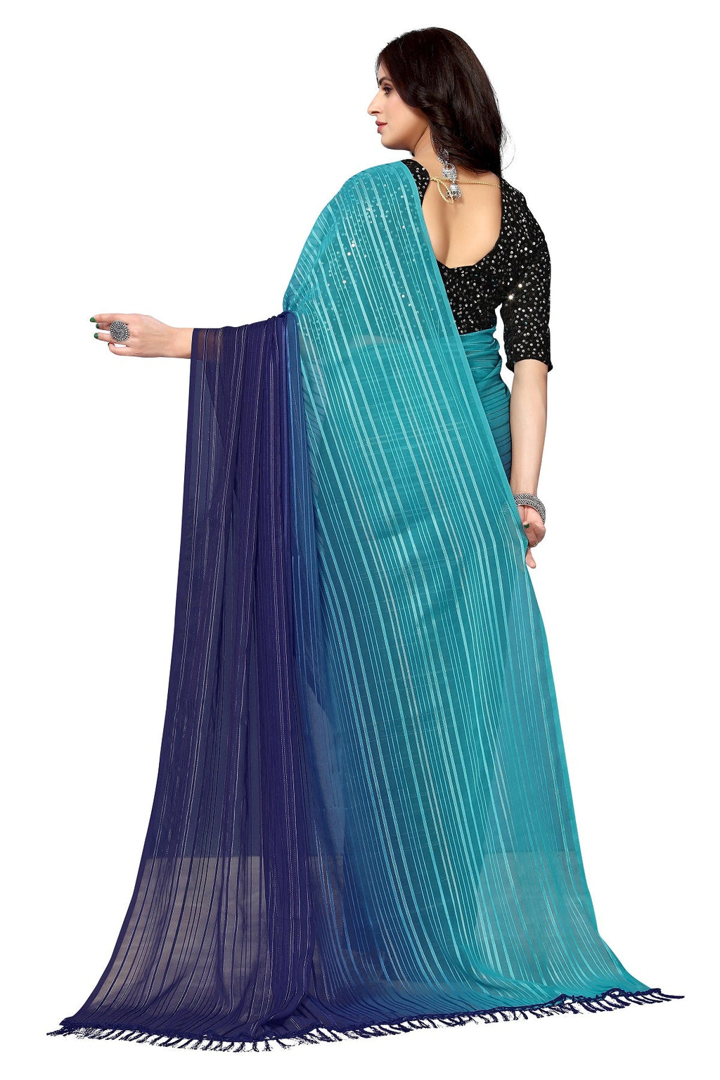 Vamika Georgette Sequence Work Rama & Blue Bollywood Style Saree