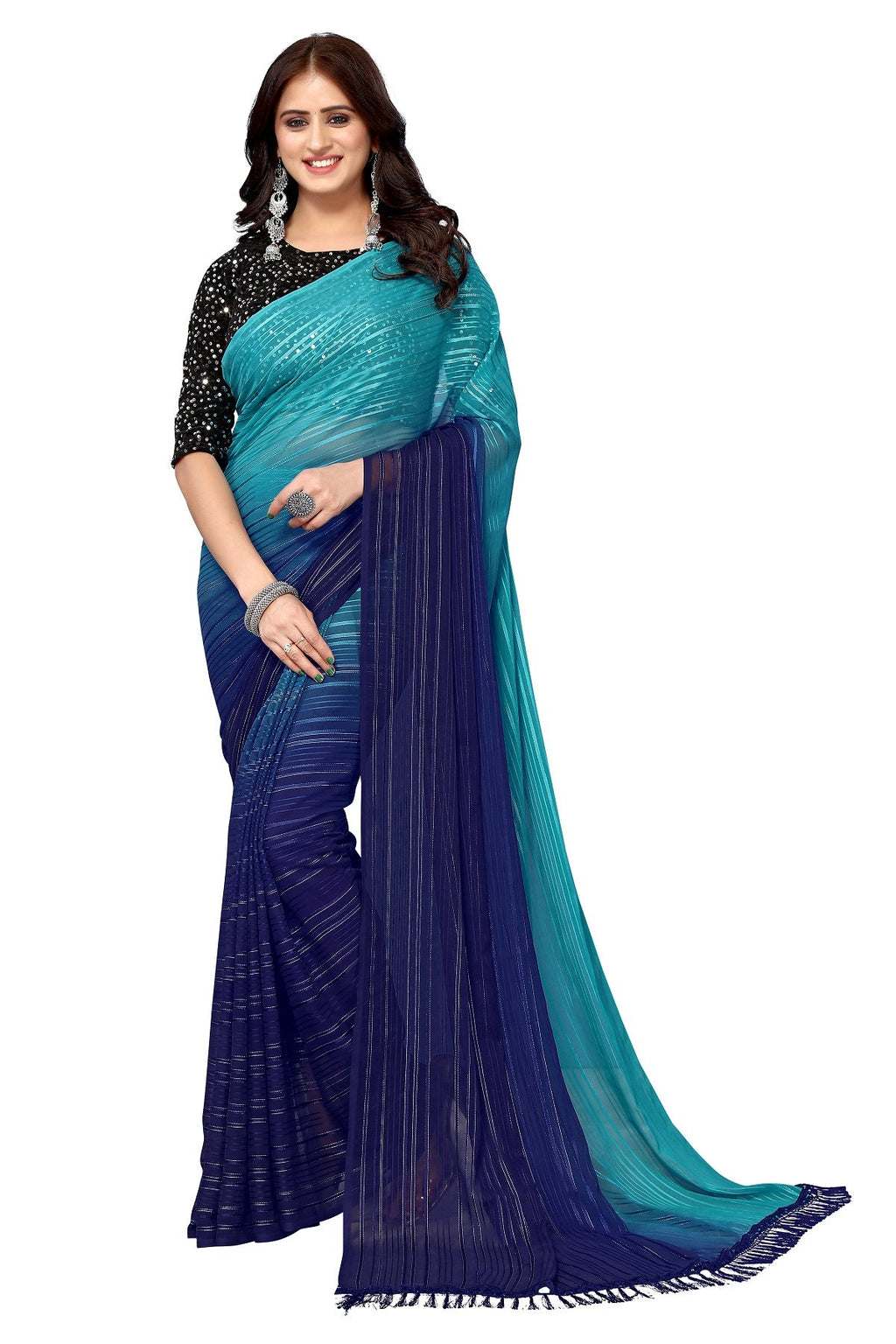 Vamika Georgette Sequence Work Rama & Blue Bollywood Style Saree