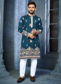 Prazu Fashion Blue Soft Silk Multi Thread Embroidery Deer Pattern Daaman Concept Kurta
