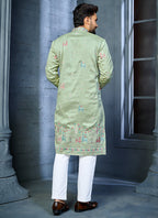 Prazu Fashion Pista Soft Silk Multi Thread Embroidery Deer Pattern Daaman Concept Kurta