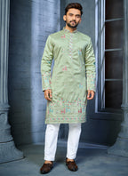 Prazu Fashion Pista Soft Silk Multi Thread Embroidery Deer Pattern Daaman Concept Kurta