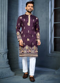 Prazu Fashion Purple Soft Silk Multi Thread Embroidery Deer Pattern Daaman Concept Kurta