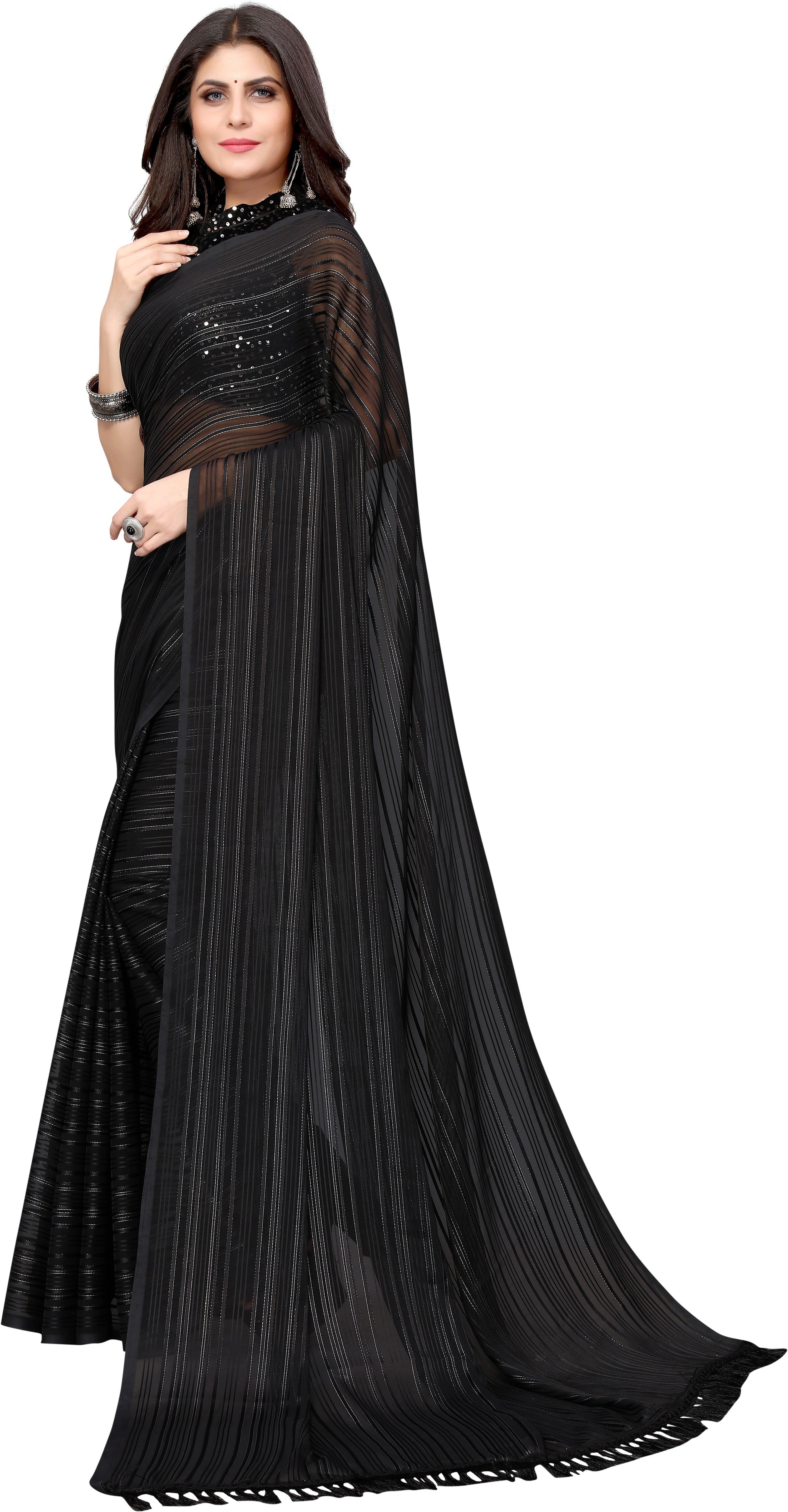 Vamika Georgette With Sequence Black Light Weight Trendy Look Bollywood Style Saree - Distacart