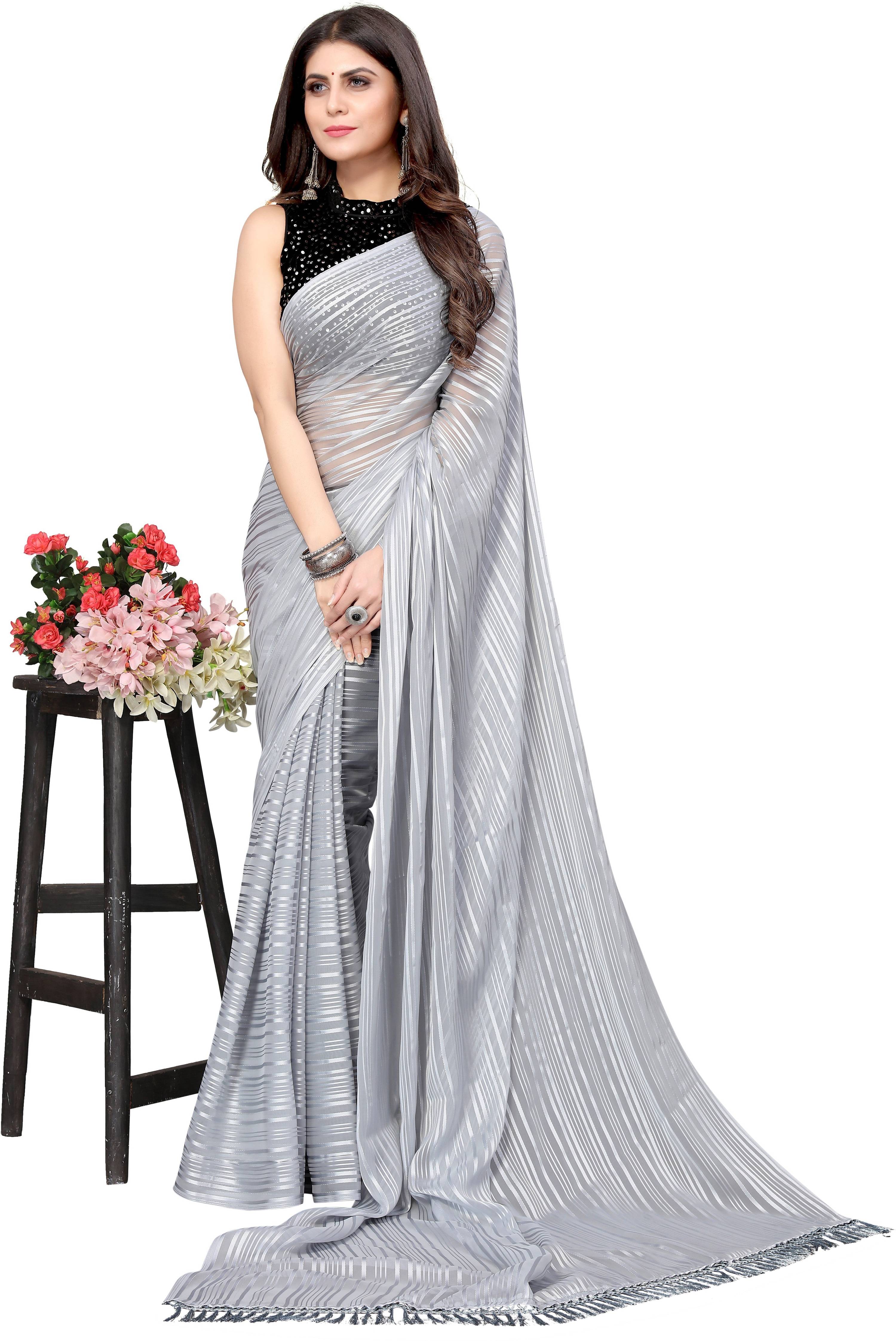 Vamika Georgette With Sequence Grey Light Weight Trendy Look Bollywood Style Saree