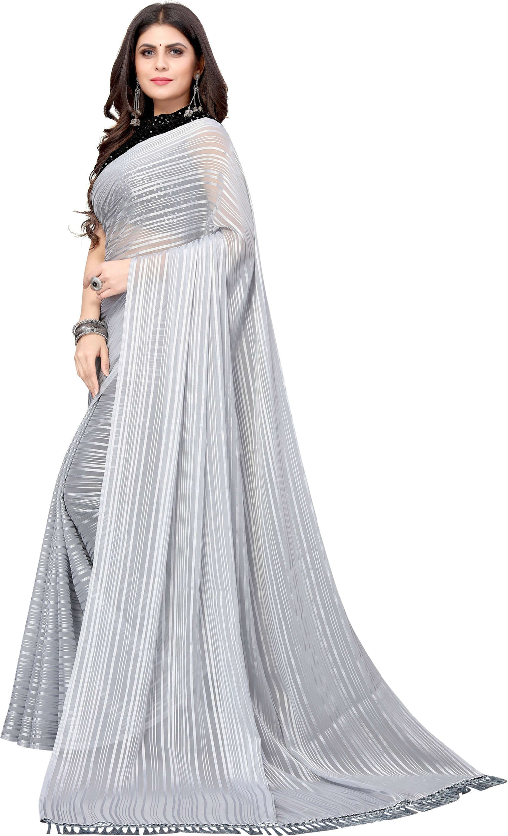 Vamika Georgette With Sequence Grey Light Weight Trendy Look Bollywood Style Saree