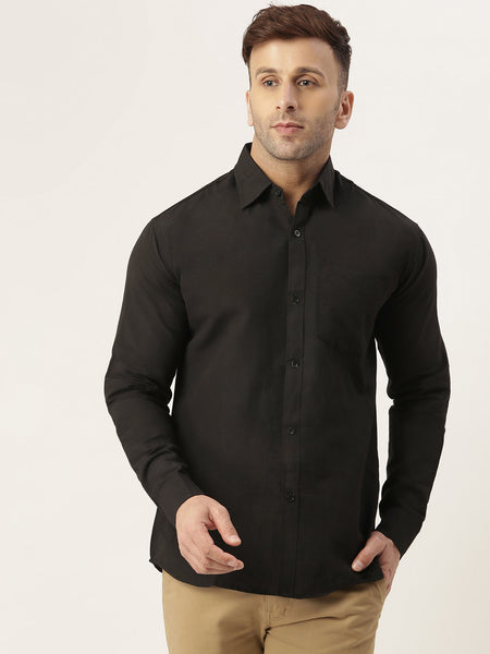 RIAG Black Men's Full Sleeves Solid Shirt