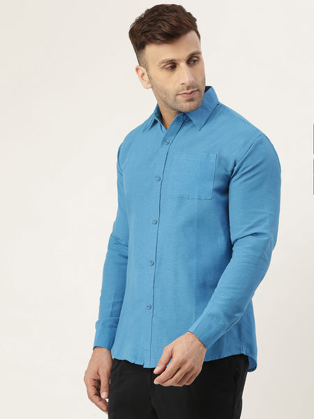 RIAG Blue Men's Full Sleeves Solid Shirt