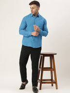 RIAG Blue Men's Full Sleeves Solid Shirt - Distacart