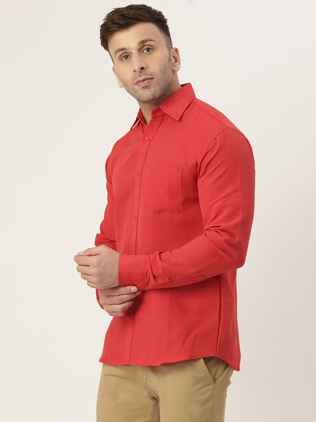 RIAG Red Men's Full Sleeves Solid Shirt - Distacart