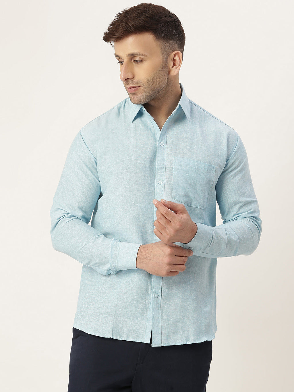 RIAG Light Blue Men's Full Sleeves Solid Shirt - Distacart