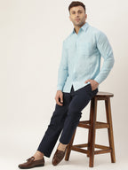 RIAG Light Blue Men's Full Sleeves Solid Shirt - Distacart