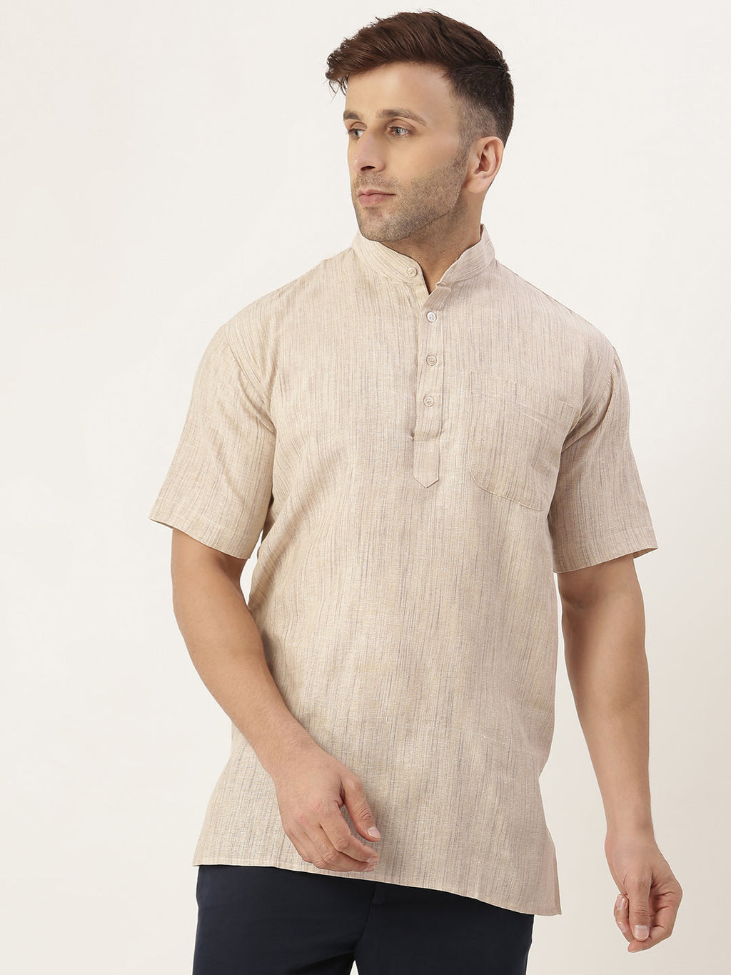 RIAG Men's Beige Cotton Long Ethnic Kurta - Distacart