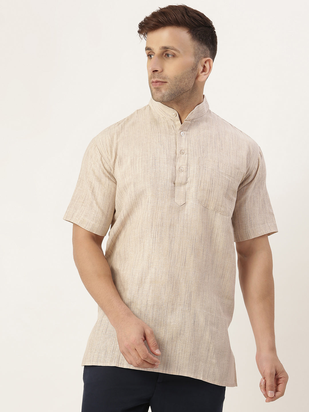 RIAG Men's Beige Cotton Long Ethnic Kurta - Distacart