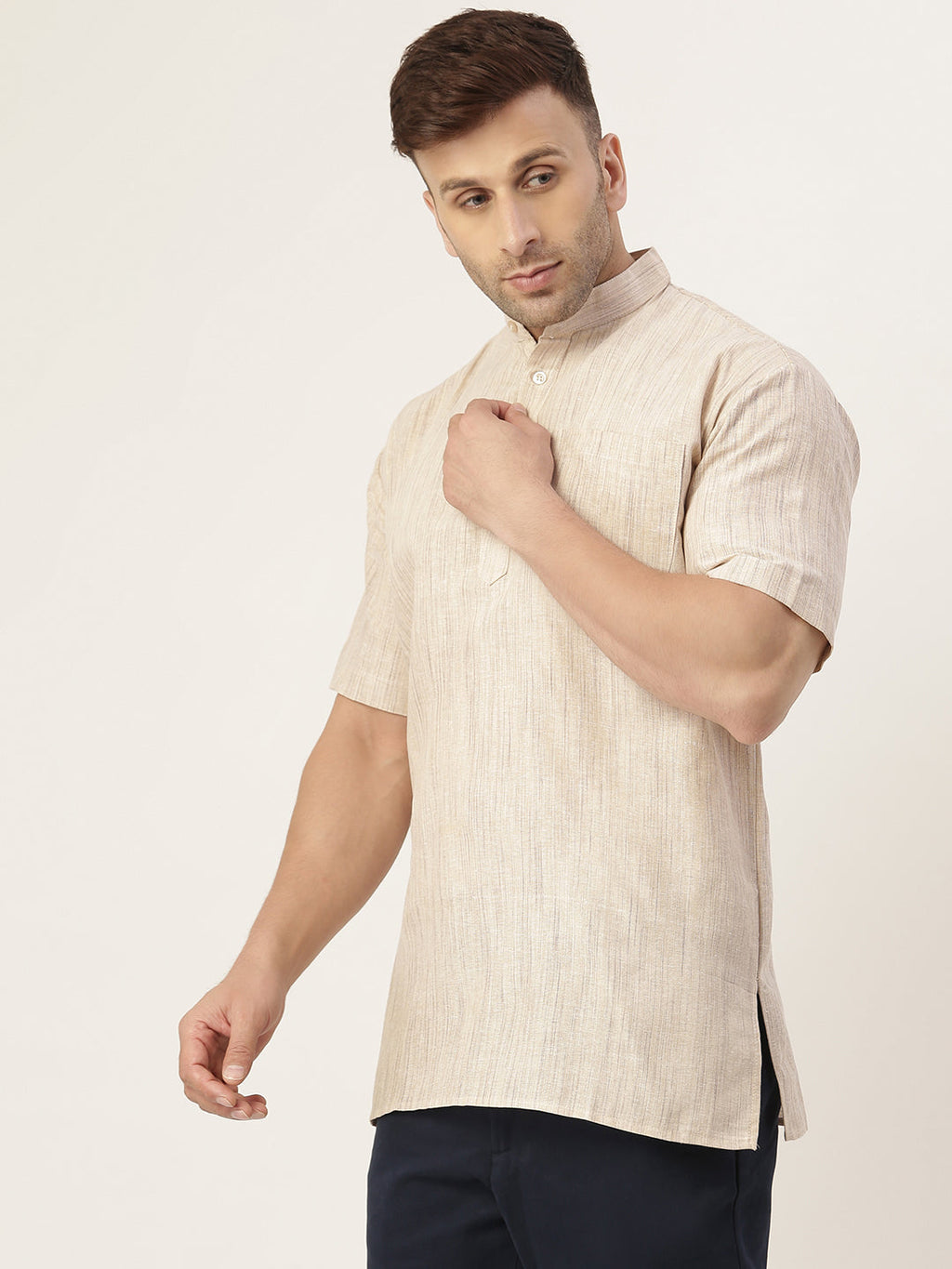 RIAG Men's Beige Cotton Long Ethnic Kurta - Distacart