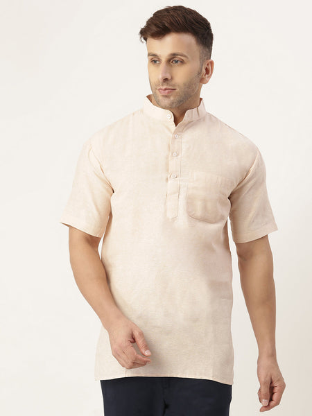 RIAG Men's Beige Cotton Short Ethnic Kurta