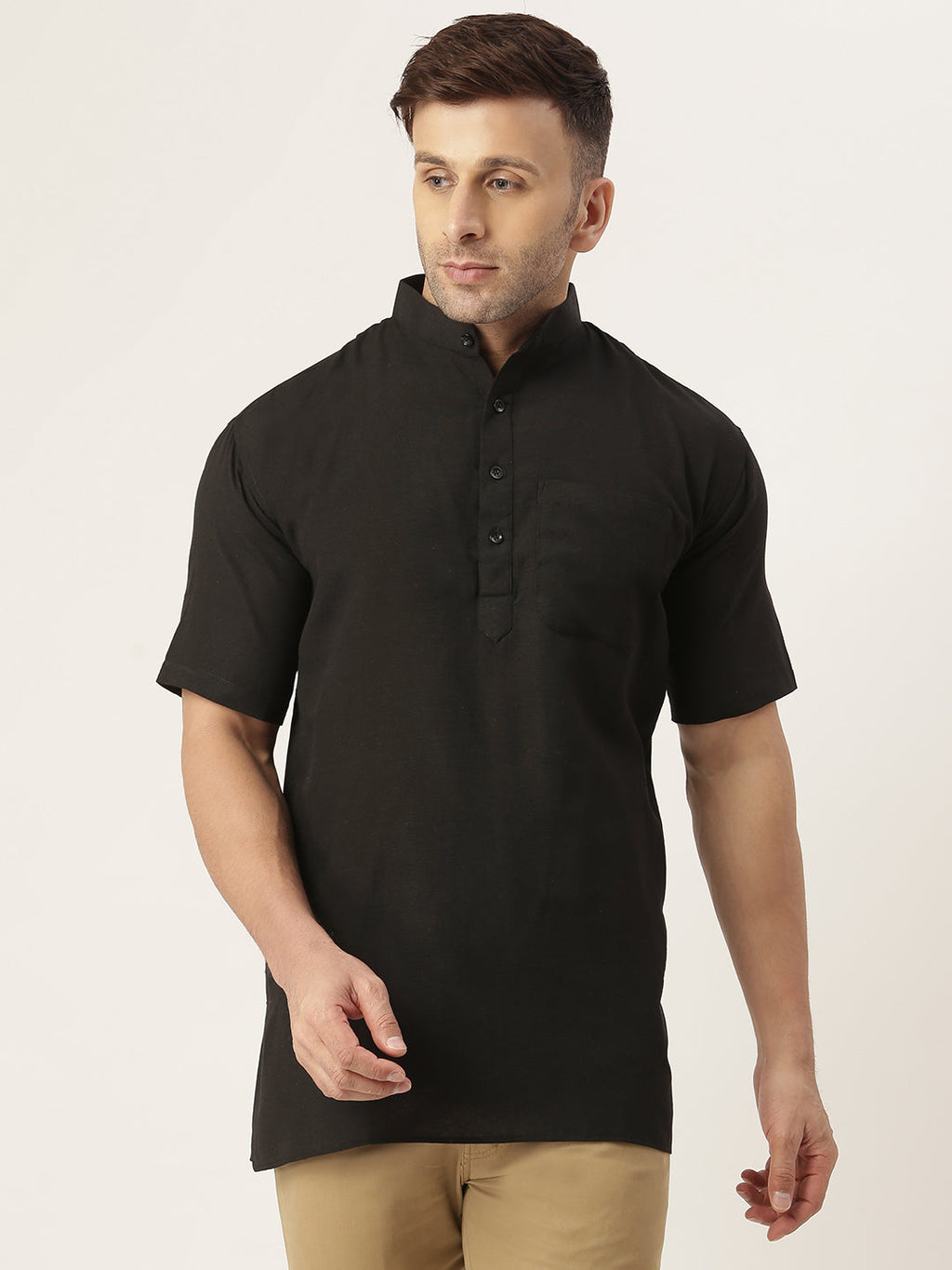 RIAG Men's Black Cotton Short Ethnic Kurta - Distacart