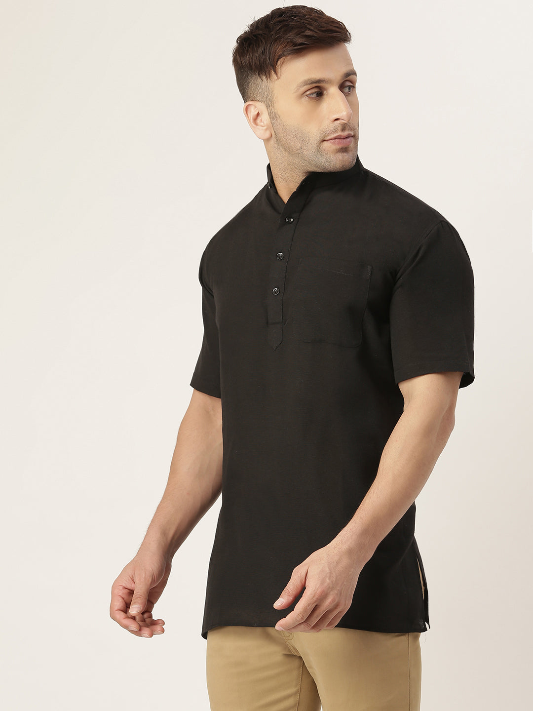 RIAG Men's Black Cotton Short Ethnic Kurta - Distacart